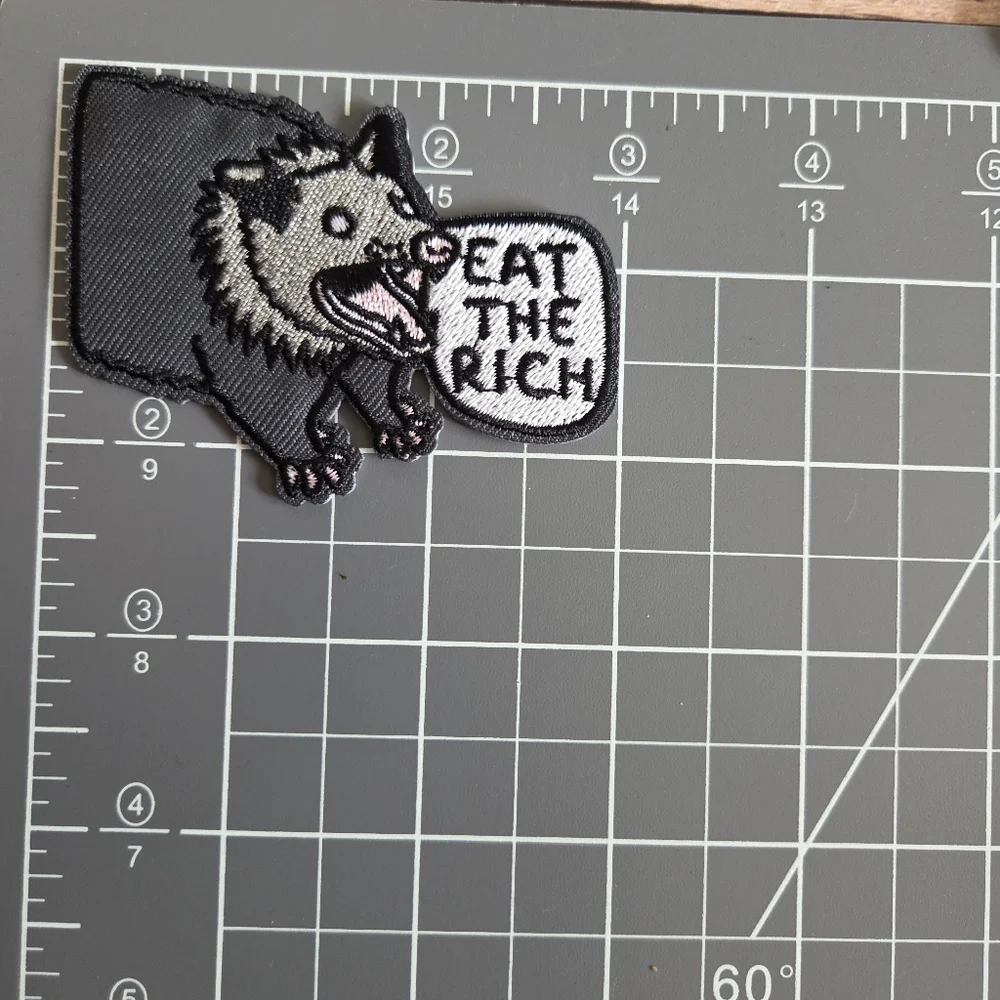Eat The Rich Angry Possum Opossum Funny Punk Rock Iron On Patch - Picture 2 of 2